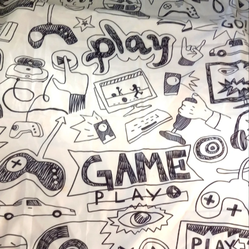 Video Game Stall Shower Curtain by Ambersonne. Black on White. 70